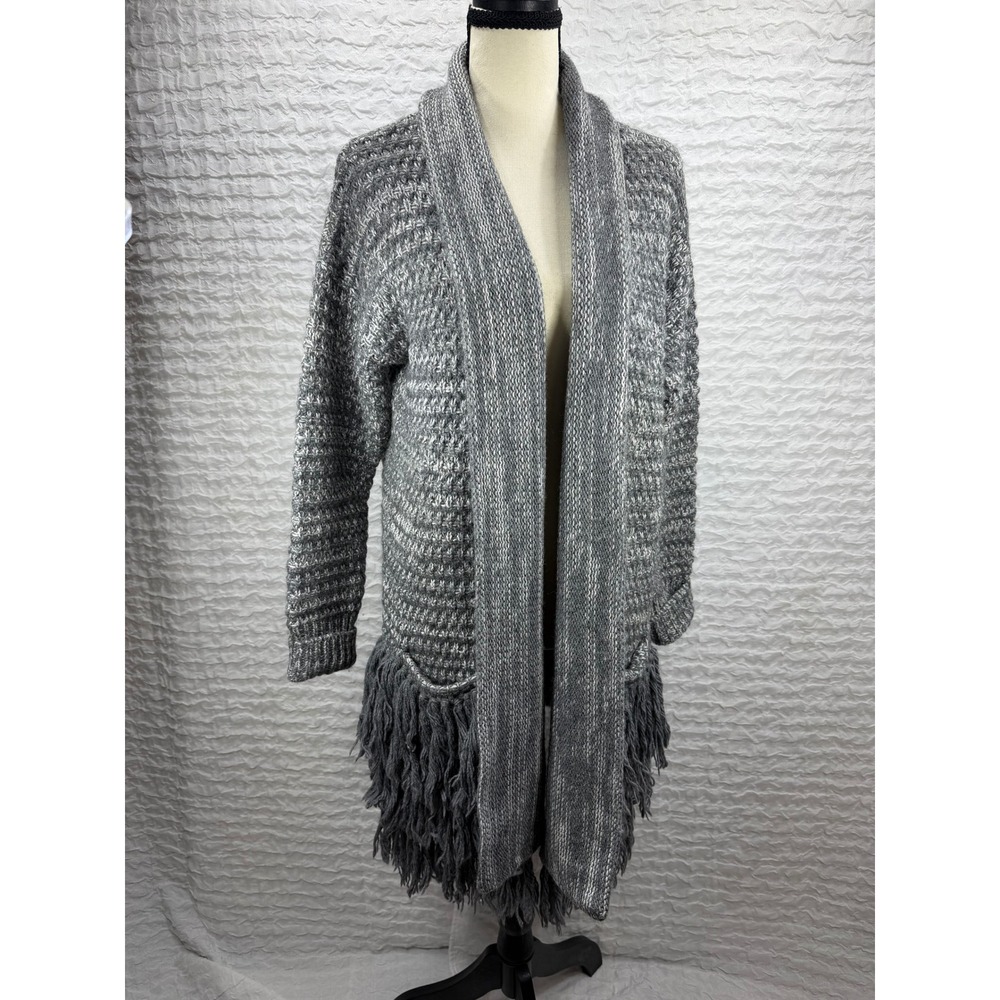 Banana Republic Italian Yarn Fringe Cardigan Sweater Grey Wool Alpaca S
